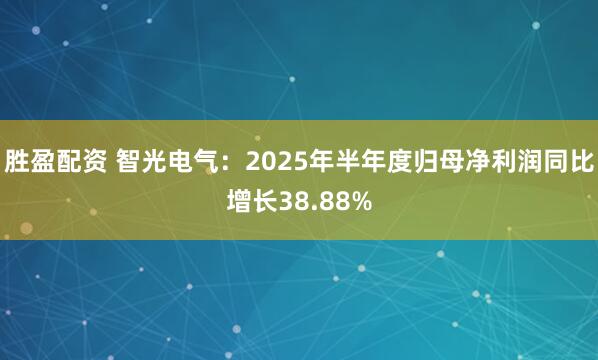 胜盈配资 智光电气：2025年半年度归母净利润同比增长38.88%